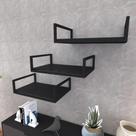 Kit com 3 Prateleira industrial suspensa parede nicho preta cozinha escritorio sala quarto infantil