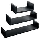 Kit com 3 Prateleiras Preta U Mdf 50x15cm Nicho Livros Revista Kit com 3 Prateleiras Preta U Mdf 50x15cm Nicho Livros Revista