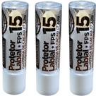 Kit Com 3 Protetor Labial e Solar Fps 15 Manteiga de Cacau Com Própolis e Vitamina E