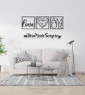 Kit com 3 Quadrinhos Para Todo Sempre Love, Coração Geométrico e Amor Frase Religiosa de Parede em Mdf Preto e Fita 3M Para Instalação