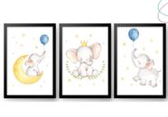 Kit com 3 Quadros Decorativos Infantil Elefante Elefantinho Kit com 3 Quadros Decorativos Infantil Elefante Elefantinho