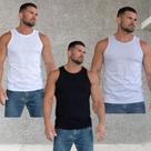 Kit com 3 regatas masculinas estilo americana canelada casual treino preto branco cinza mescla Kit com 3 regatas masculinas estilo americana canelada casual treino preto branco cinza mescla