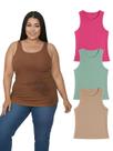 Kit Com 3 Regatas Ribana Feminina Cores Sortidas Plus Size Cor:ColoridoTamanho:Único