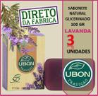 Kit com 3 Sabonetes Glicerina Vegetal Lavanda Em BarraG licerinado C/ Oleos Essencias Emolientes Ubon