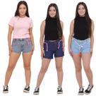 Kit com 3 Shorts Jeans Juvenil Feminino Cintura Alta Moda Blogueira Conforto e Estilo Kit com 3 Shorts Jeans Juvenil Feminino Cintura Alta Moda Blogueira Conforto e Estilo