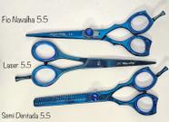 KIT com 3 Tesouras Titânio Maryam Trading Azul com Flores 5.5