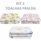 Kit com 3 Toalhas Fralda para Bebê RecémNascido 65 x 1,10