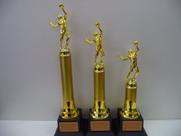 Kit com 3 troféus de voleibol (46 cm, 40 cm, 34 cm). Kit com 3 troféus de voleibol (46 cm, 40 cm, 34 cm).