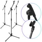 Kit Com 3 Uni Pedestal Portátil Tonante Para Microfone Com Cachimbo Estilo Girafa Tripé Cor Preto Material Aço Resistente