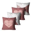 Kit com 4 Almofadas Coração Geométrico Rose e Branco