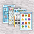 kit com 4 Banner Educativo Números, Alfabeto, Unidades e Formas 70x55cm