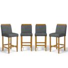 Kit Com 4 Banquetas Eloá Madeira Maciça Assento Estofado Para Bancada Linho Chumbo 406 Kit Com 4 Banquetas Eloá Madeira Maciça Assento Estofado Para Bancada Linho Chumbo 406