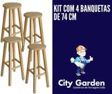 Kit com 4 banquetas tamanho 74cm de madeira pinus