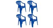 Kit Com 4 Cadeira De Plástico Bela Vista - Azul - Com Braço - Mor