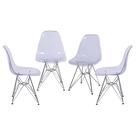 Kit com 4 Cadeiras Eames Policarbonato Base Cromada Incolor - 64533 Kit com 4 Cadeiras Eames Policarbonato Base Cromada Incolor - 64533