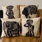 Kit com 4 Capas de Almofadas Africana Amarelo 45x45