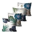 Kit com 4 Capas de Almofadas Decorativas Floral Verde e Azul - 45x45