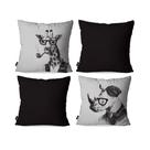 Kit com 4 Capas para Almofadas Decorativas ANIMAIS RETRÔ