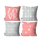 Kit com 4 Capas para Almofadas Decorativas LOVE rosa.