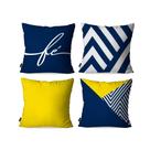 Kit com 4 Capas para Almofadas Decorativas sobre FÉ de cor azul