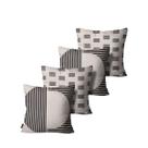 Kit com 4 Capas para Almofadas Linho Abstratas Cru e Preto