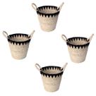 Kit Com 4 Cestos De Fibra Natural E Algodao Com Alca 26X25Cm Palha Preto