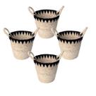 Kit Com 4 Cestos De Fibra Natural E Algodão Com Alça 30X28Cm Preto