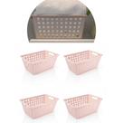 Kit com 4 Cestos Organizadores Rosa Grande com Alça 4,7L 28,8x19,1x12,3