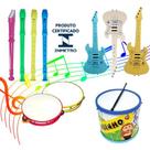 Kit Com 4 Instrumentos Musicais Para Criança - Guitarra, Bumbo, Pandeiro, Flauta - Brinquedo