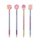 Kit com 4 Lápis HB CiS Fantasia com Borracha Candy Fofo Escrever Grafite Escolar Colorido Pastel