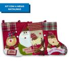 Kit com 4 Meias Natalinas Estampadas Premium 18x40cm para Decoração Natal