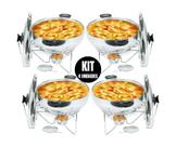 Kit com 4 Panelas Rechaud Redondo de Aluminio Com Tampa De Vidro E Alça 6,5 Litros