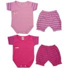 Kit Com 4 Peças Roupa Body e Short Bebê Recém-nascido Menina