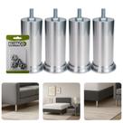 Kit Com 4 Pés 15cm Rosca Máquina 5/16 Concreto Alumínio P/ Móveis Armários Cama Box