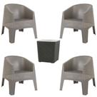 Kit Com 4 Poltronas de Jardim e Piscina Rattan Ibiza Com Mesa Auxiliadora Capri Cor Cinza Garden Life