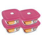 Kit com 4 Pote de Vidro c/ Tampa Quadrado 500ML Marinex