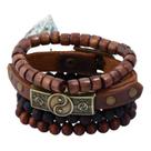 Kit Com 4 Pulseiras Yin Yang Yoga Tai Chi Couro Madeira