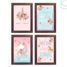 Kit com 4 Quadros Decorativos infantil para quarto Unicórnio
