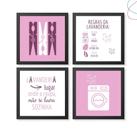 Kit com 4 Quadros Decorativos Lavanderia moldura e vidro