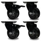 Kit com 4 Rodinhas de 75 mm Giratório 2 Com Trava e 2 Sem Trava Rodinha Preta Reforçada com Rolamento Esfera Sofá Mesa Armario