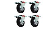 Kit com 4 rodízio giratório de borracha com trava - 3pol - 75mm - jst