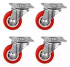Kit com 4 Rodízios Giratórios Reforçados 1.5" (38mm) Cor Vermelha Alta Resistência e Mobilidade