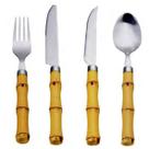 Kit com 4 talheres com cabo de plástico bambú