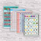 kit com 4 UNIDADES de Banner Educativo Alfabeto, Silabário e Boquinhas 85x60cm com Bastão.