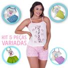 Kit com 5 baby doll malha short doll alcinha pijama de bichinho personagem short estampado pijama