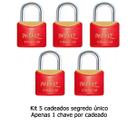 Kit com 5 cadeados Papaiz 40 MM Vermelho KA1