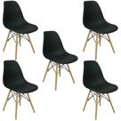 Kit com 5 Cadeiras Charles Eames Eiffel Pretas Base de Madeira, Design Moderno