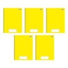 Kit com 5 Cadernos de Brochura Pepper Amarelo 80 Folhas Pautadas Pequeno Escolar Aula Linhas