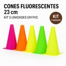 Kit com 5 Cones de 23 cm em PVC Cores Fluorescentes Treino, Esportes e Atividades