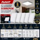 kit com 5 Luminária LED Quadrada Sobrepor 24W 6500K Luz Branca Fria Bivolt Avant